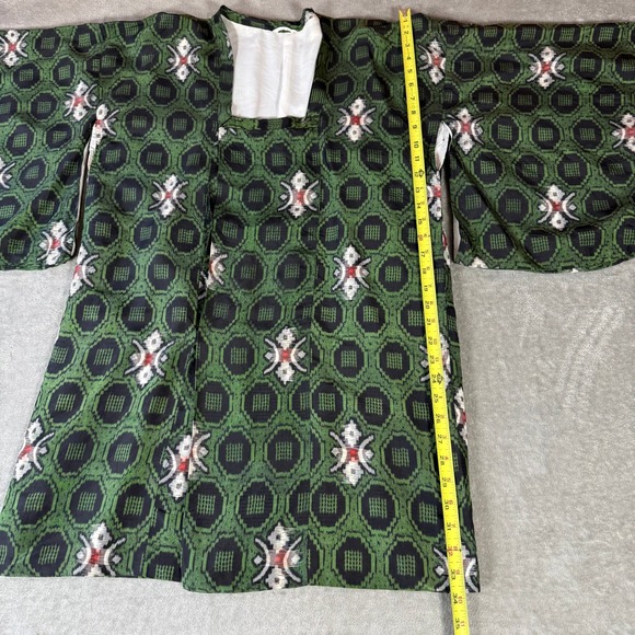 Vintage Japanese Haori Jacket Green Silk Ikat Boho Statement Coat - Picture 8 of 9